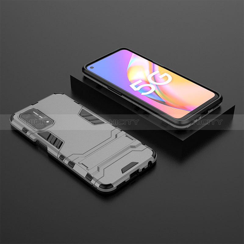 Funda Bumper Silicona y Plastico Mate Carcasa con Soporte T02 para Oppo A54 5G Gris