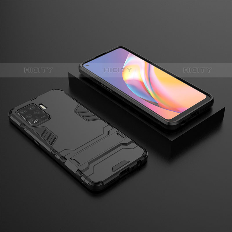 Funda Bumper Silicona y Plastico Mate Carcasa con Soporte T02 para Oppo A94 4G