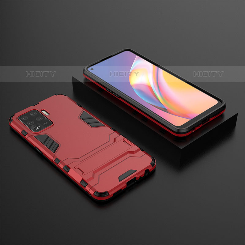 Funda Bumper Silicona y Plastico Mate Carcasa con Soporte T02 para Oppo A94 4G Rojo