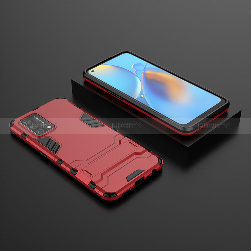 Funda Bumper Silicona y Plastico Mate Carcasa con Soporte T02 para Oppo A95 4G Rojo