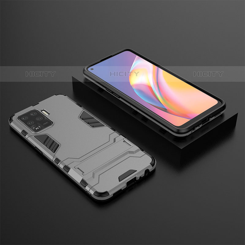 Funda Bumper Silicona y Plastico Mate Carcasa con Soporte T02 para Oppo F19 Pro