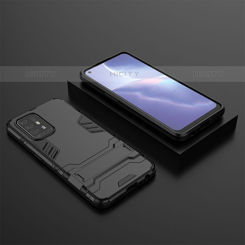 Funda Bumper Silicona y Plastico Mate Carcasa con Soporte T02 para Oppo F19 Pro+ Plus 5G Negro