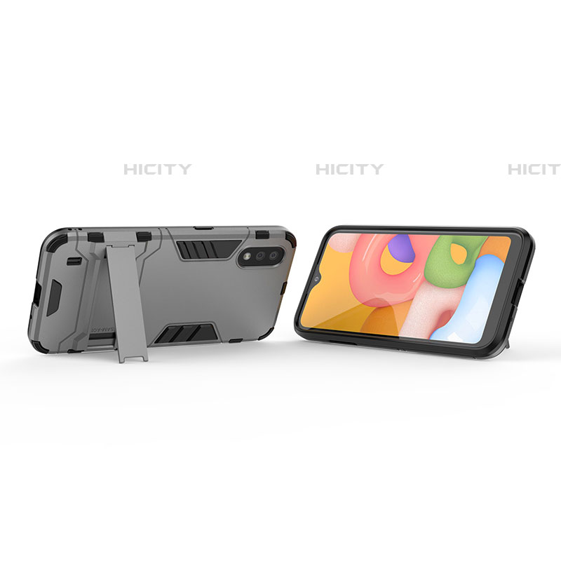 Funda Bumper Silicona y Plastico Mate Carcasa con Soporte T02 para Samsung Galaxy A01 SM-A015