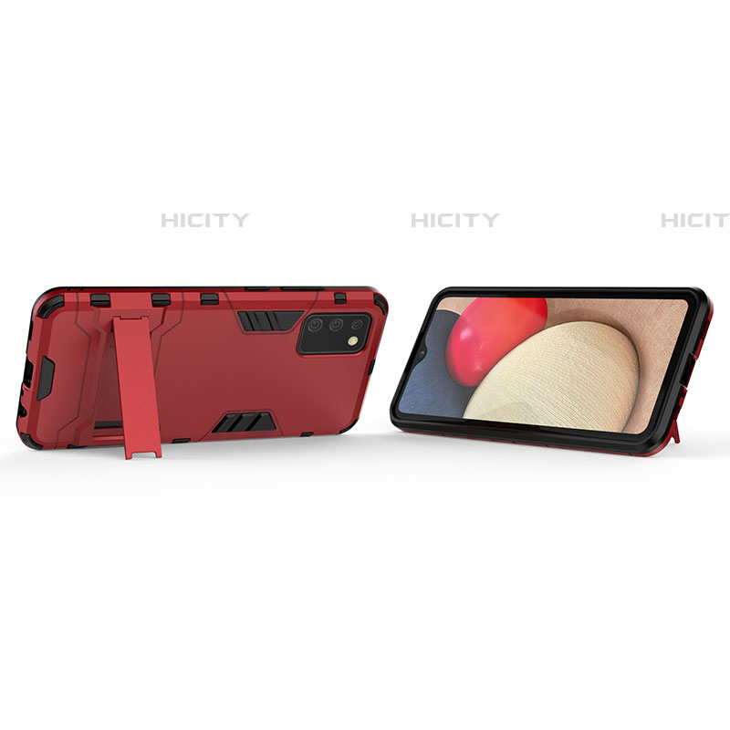 Funda Bumper Silicona y Plastico Mate Carcasa con Soporte T02 para Samsung Galaxy A03s Rojo