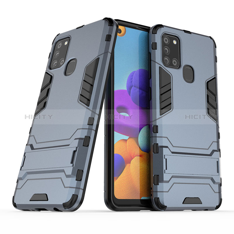 Funda Bumper Silicona y Plastico Mate Carcasa con Soporte T02 para Samsung Galaxy A21s