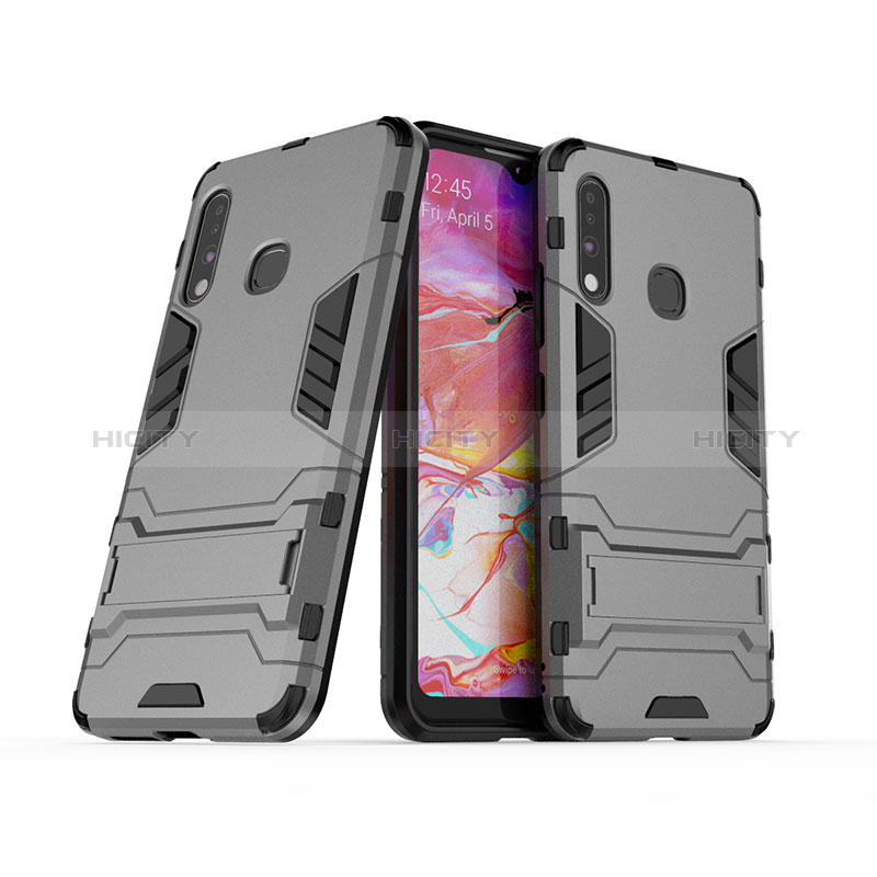 Funda Bumper Silicona y Plastico Mate Carcasa con Soporte T02 para Samsung Galaxy A70E Gris