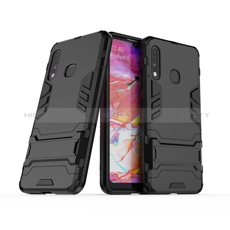 Funda Bumper Silicona y Plastico Mate Carcasa con Soporte T02 para Samsung Galaxy A70E Negro