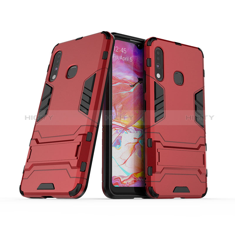 Funda Bumper Silicona y Plastico Mate Carcasa con Soporte T02 para Samsung Galaxy A70E Rojo