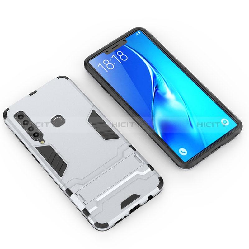 Funda Bumper Silicona y Plastico Mate Carcasa con Soporte T02 para Samsung Galaxy A9 (2018) A920 Plata