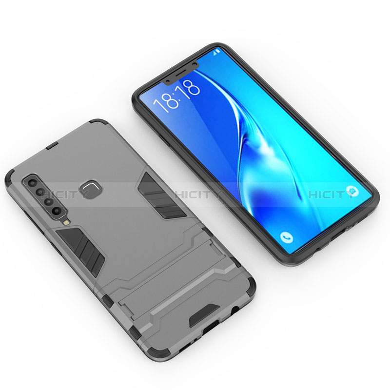 Funda Bumper Silicona y Plastico Mate Carcasa con Soporte T02 para Samsung Galaxy A9s Gris