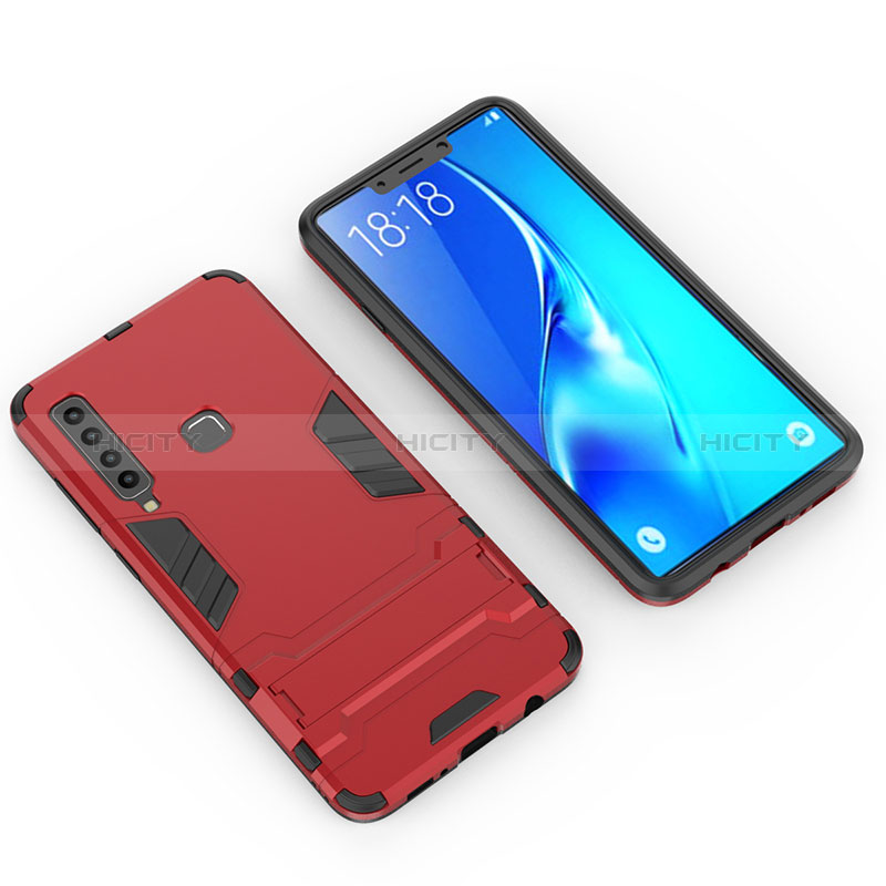 Funda Bumper Silicona y Plastico Mate Carcasa con Soporte T02 para Samsung Galaxy A9s Rojo