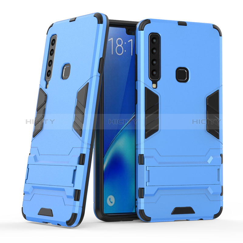 Funda Bumper Silicona y Plastico Mate Carcasa con Soporte T03 para Samsung Galaxy A9 (2018) A920 Azul Cielo