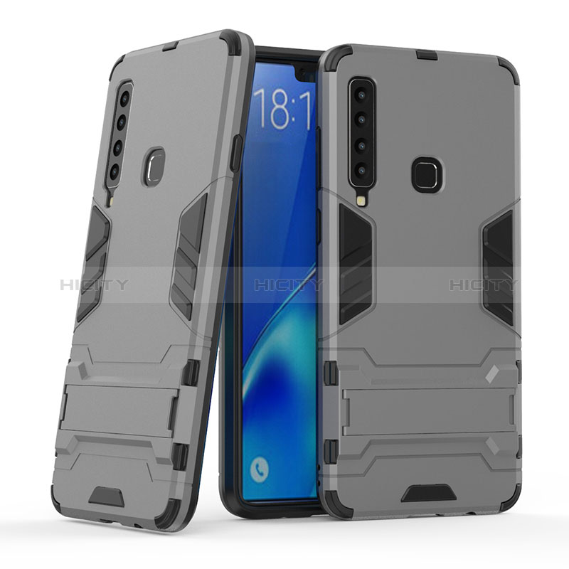 Funda Bumper Silicona y Plastico Mate Carcasa con Soporte T03 para Samsung Galaxy A9 Star Pro Gris