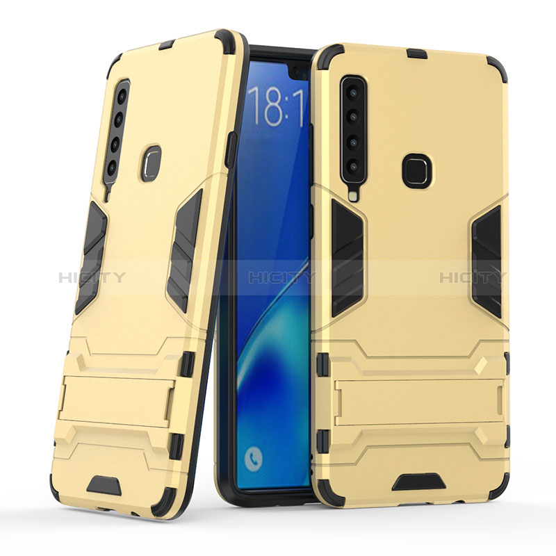 Funda Bumper Silicona y Plastico Mate Carcasa con Soporte T03 para Samsung Galaxy A9s Oro
