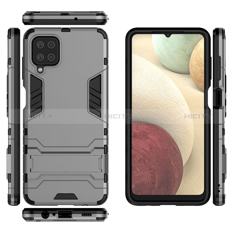 Funda Bumper Silicona y Plastico Mate Carcasa con Soporte T04 para Samsung Galaxy A12