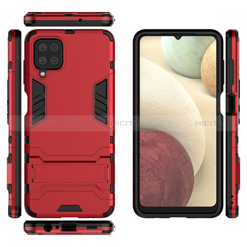 Funda Bumper Silicona y Plastico Mate Carcasa con Soporte T04 para Samsung Galaxy A12