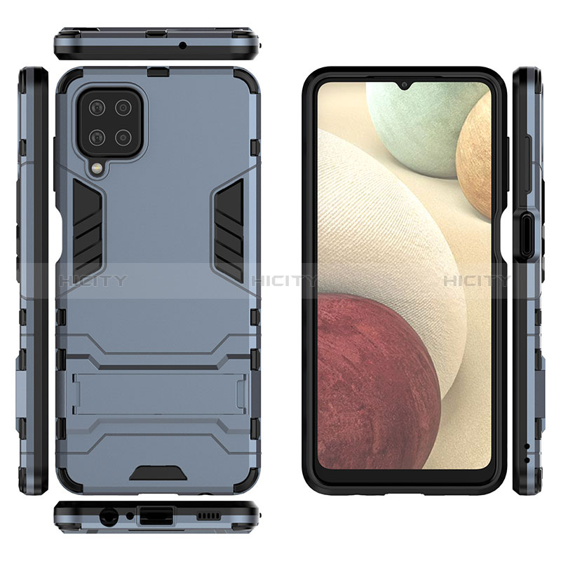 Funda Bumper Silicona y Plastico Mate Carcasa con Soporte T04 para Samsung Galaxy A12 Nacho