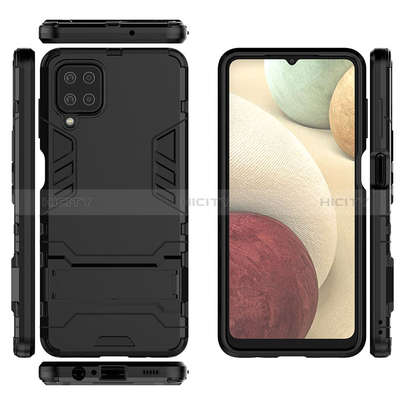 Funda Bumper Silicona y Plastico Mate Carcasa con Soporte T04 para Samsung Galaxy M12