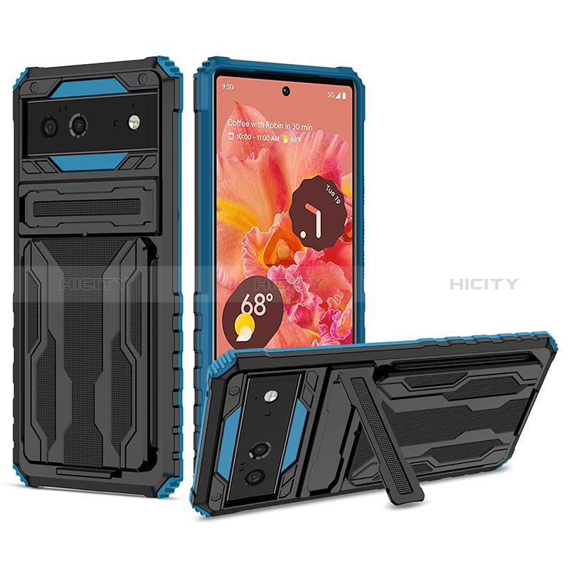 Funda Bumper Silicona y Plastico Mate Carcasa con Soporte YF1 para Google Pixel 6 5G Azul