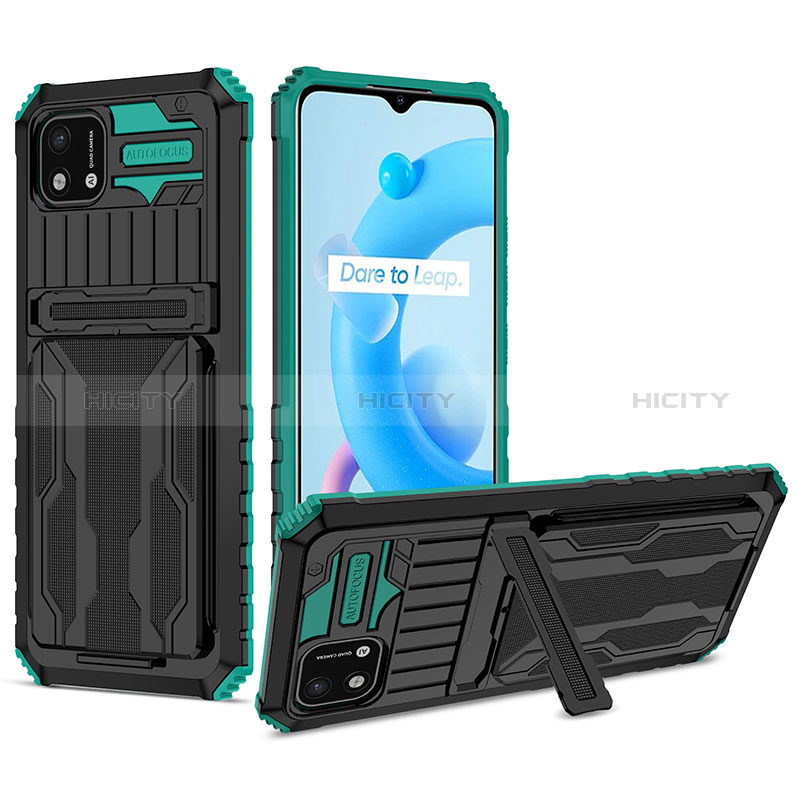 Funda Bumper Silicona y Plastico Mate Carcasa con Soporte YF1 para Realme C20A