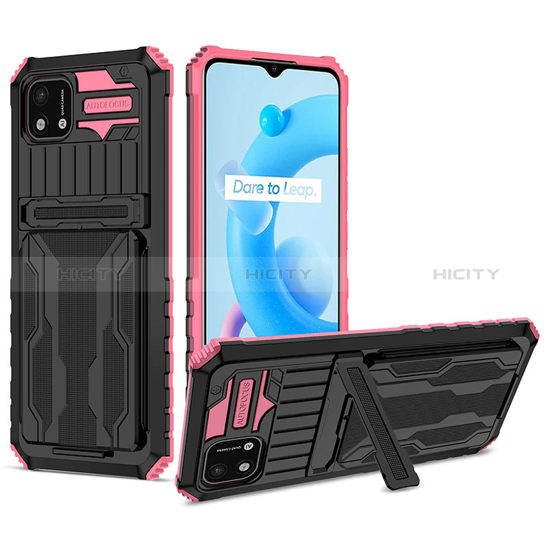 Funda Bumper Silicona y Plastico Mate Carcasa con Soporte YF1 para Realme C20A Rosa