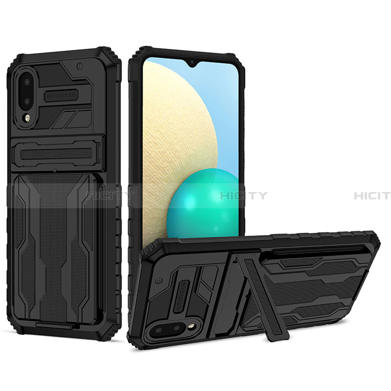 Funda Bumper Silicona y Plastico Mate Carcasa con Soporte YF1 para Samsung Galaxy A02 Negro