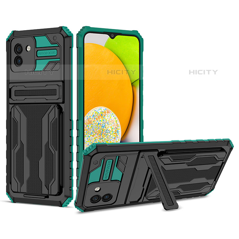 Funda Bumper Silicona y Plastico Mate Carcasa con Soporte YF1 para Samsung Galaxy A03 Verde