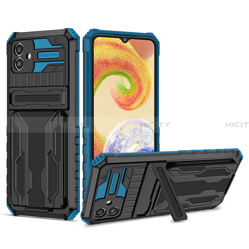 Funda Bumper Silicona y Plastico Mate Carcasa con Soporte YF1 para Samsung Galaxy A04 4G Azul