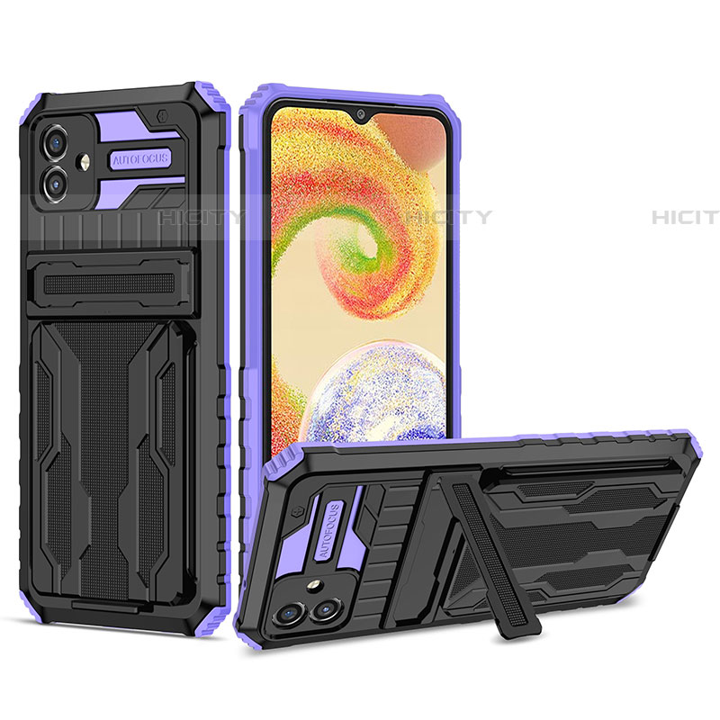 Funda Bumper Silicona y Plastico Mate Carcasa con Soporte YF1 para Samsung Galaxy A04E Morado