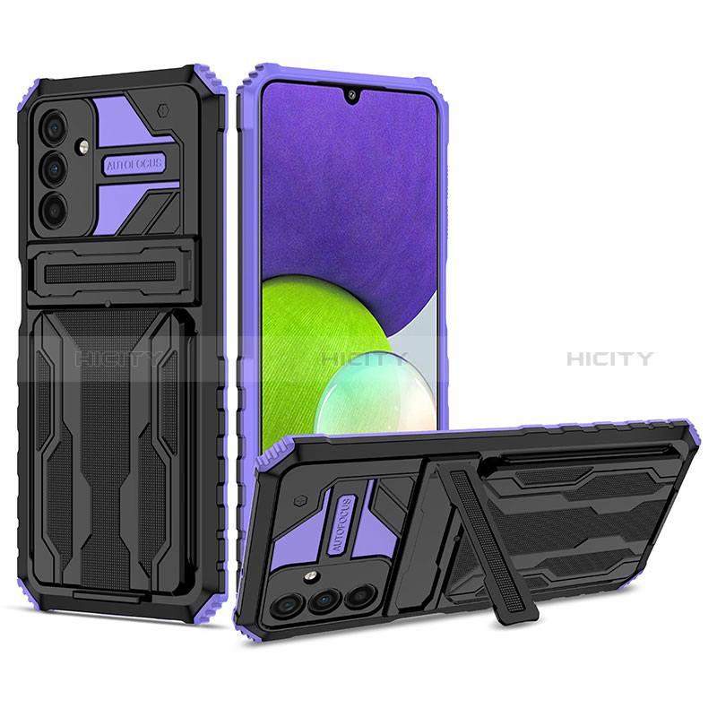 Funda Bumper Silicona y Plastico Mate Carcasa con Soporte YF1 para Samsung Galaxy A04s Morado