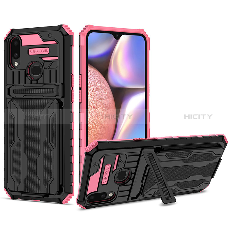 Funda Bumper Silicona y Plastico Mate Carcasa con Soporte YF1 para Samsung Galaxy A10s Rosa