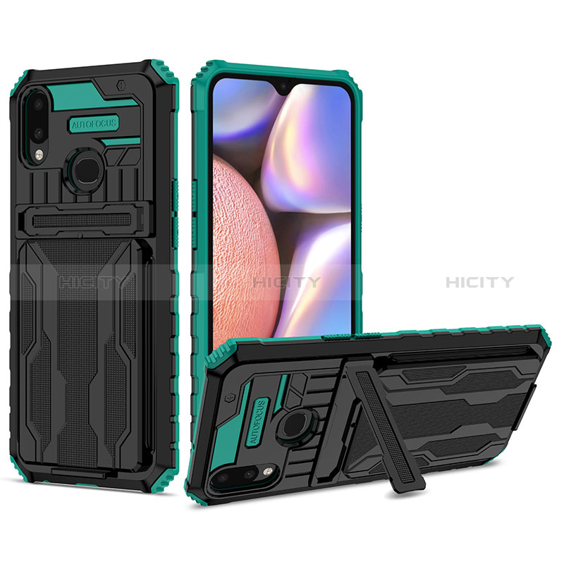 Funda Bumper Silicona y Plastico Mate Carcasa con Soporte YF1 para Samsung Galaxy A10s Verde