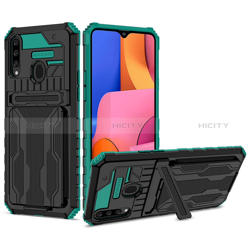 Funda Bumper Silicona y Plastico Mate Carcasa con Soporte YF1 para Samsung Galaxy A20s Verde