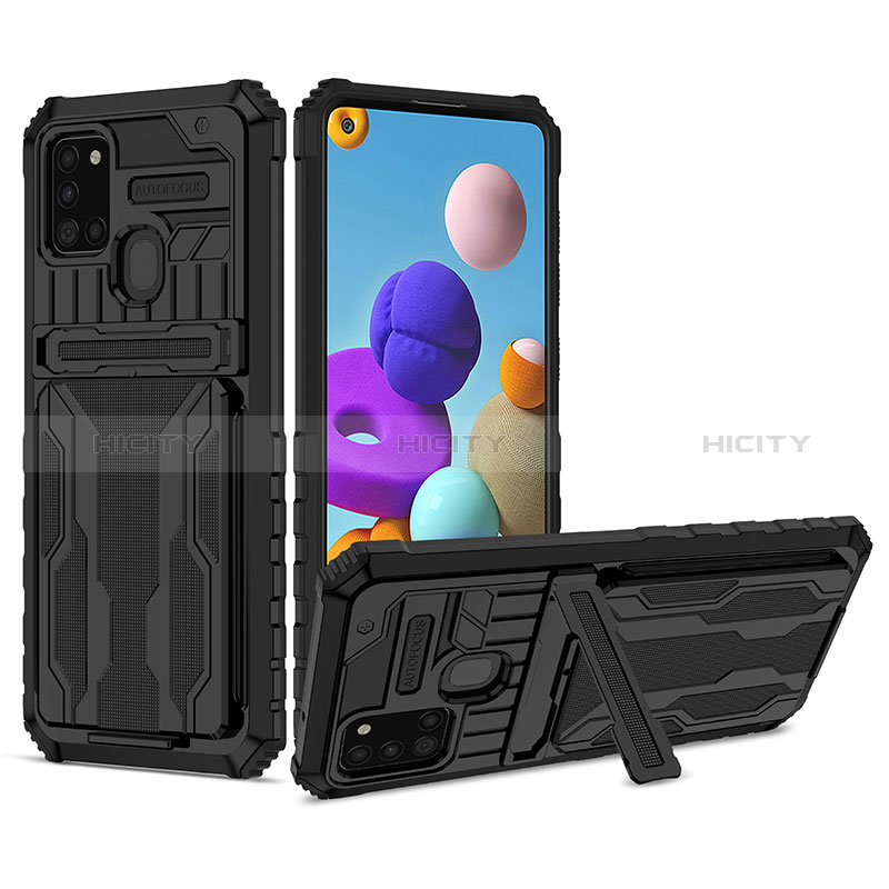 Funda Bumper Silicona y Plastico Mate Carcasa con Soporte YF1 para Samsung Galaxy A21s