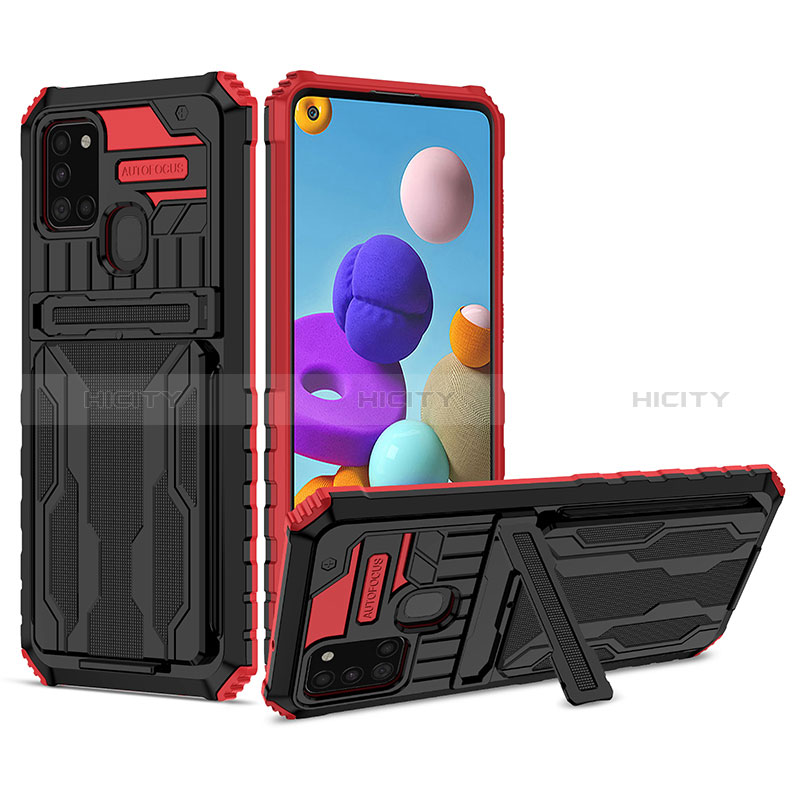 Funda Bumper Silicona y Plastico Mate Carcasa con Soporte YF1 para Samsung Galaxy A21s