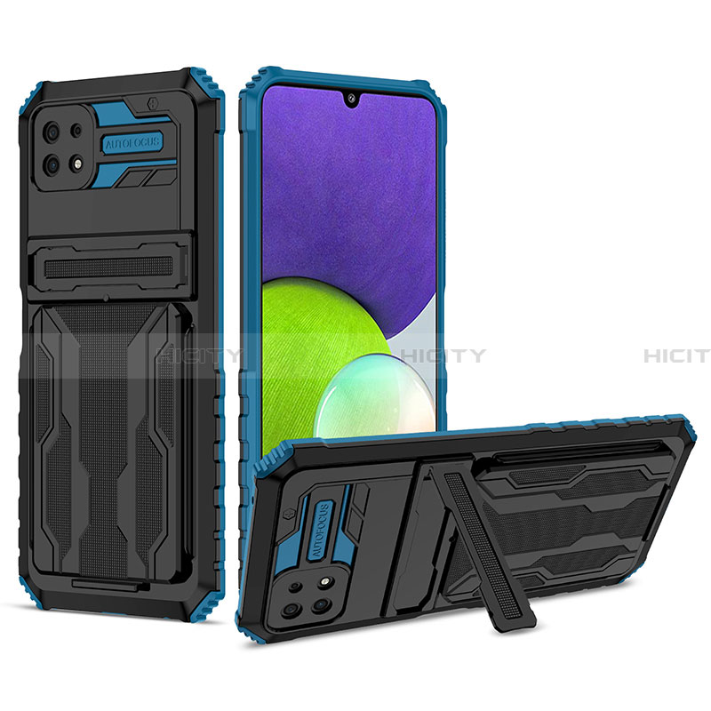 Funda Bumper Silicona y Plastico Mate Carcasa con Soporte YF1 para Samsung Galaxy A22 5G Azul