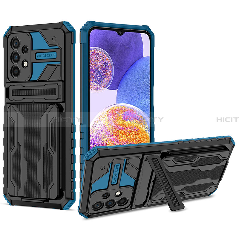 Funda Bumper Silicona y Plastico Mate Carcasa con Soporte YF1 para Samsung Galaxy A23 4G Azul