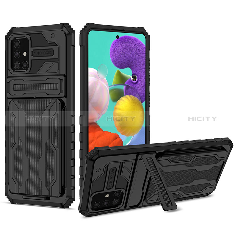 Funda Bumper Silicona y Plastico Mate Carcasa con Soporte YF1 para Samsung Galaxy A31 Negro