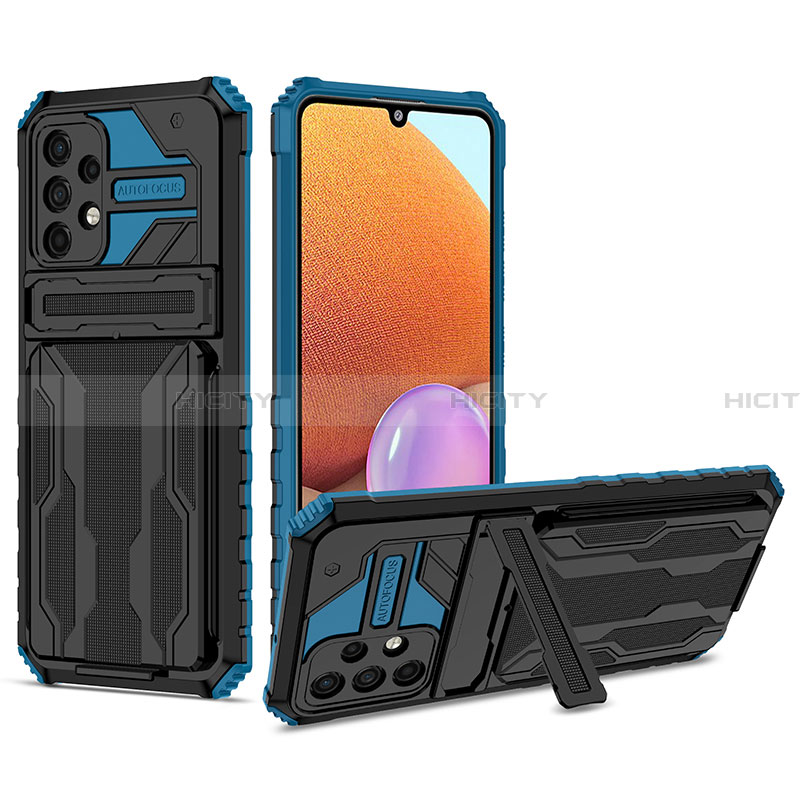 Funda Bumper Silicona y Plastico Mate Carcasa con Soporte YF1 para Samsung Galaxy A32 4G Azul