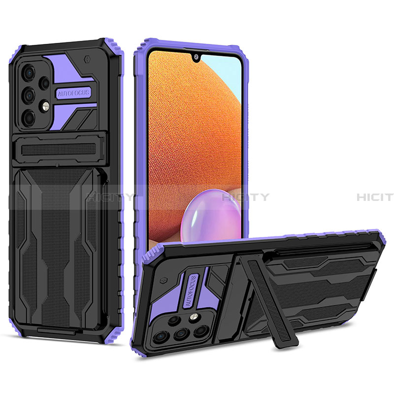 Funda Bumper Silicona y Plastico Mate Carcasa con Soporte YF1 para Samsung Galaxy A32 4G Morado