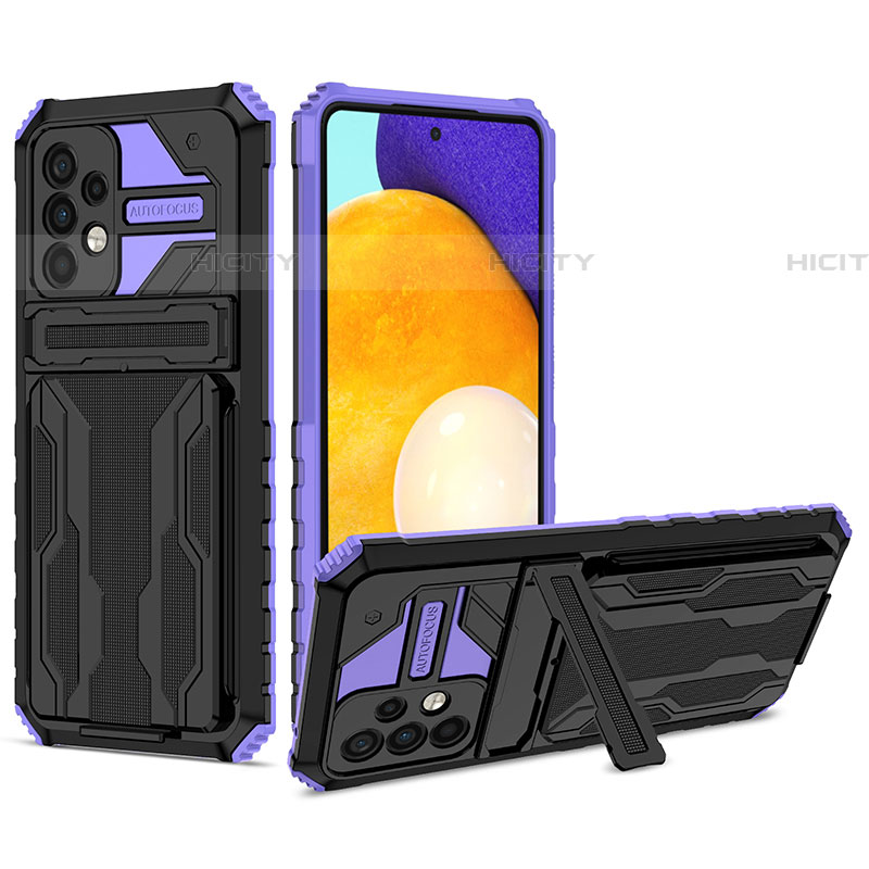 Funda Bumper Silicona y Plastico Mate Carcasa con Soporte YF1 para Samsung Galaxy A52 4G Morado