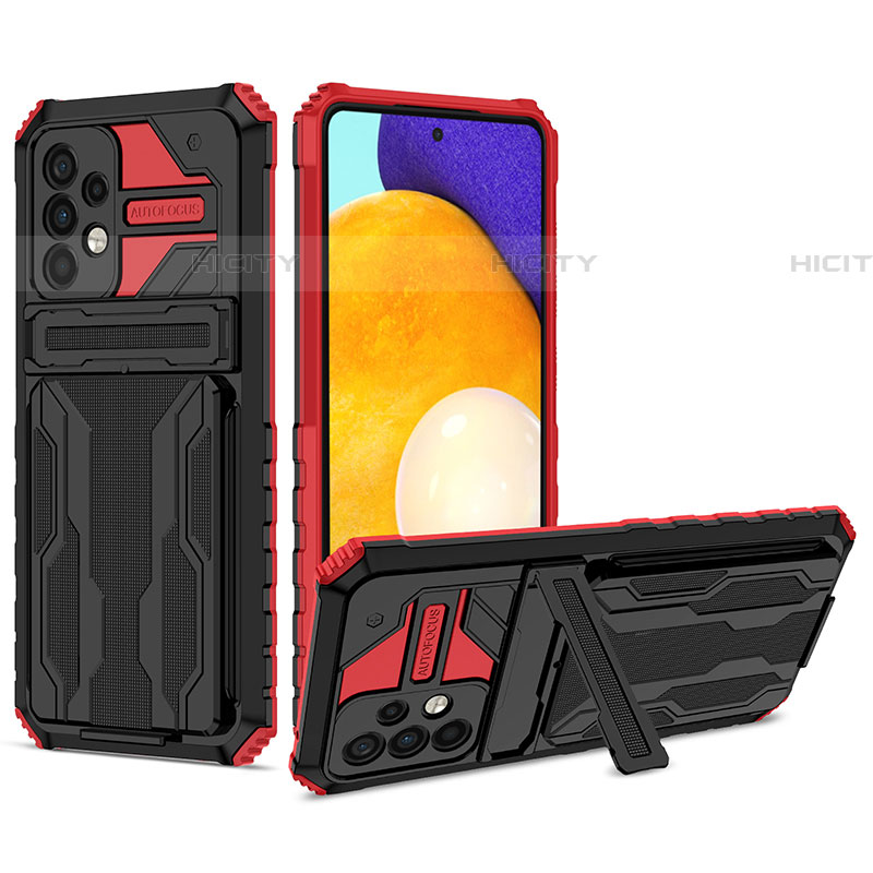 Funda Bumper Silicona y Plastico Mate Carcasa con Soporte YF1 para Samsung Galaxy A52 4G Rojo