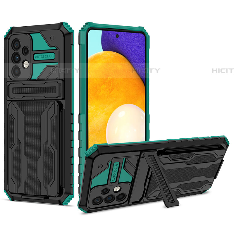 Funda Bumper Silicona y Plastico Mate Carcasa con Soporte YF1 para Samsung Galaxy A52 4G Verde