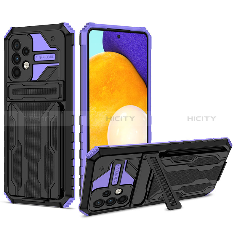 Funda Bumper Silicona y Plastico Mate Carcasa con Soporte YF1 para Samsung Galaxy A52s 5G Morado