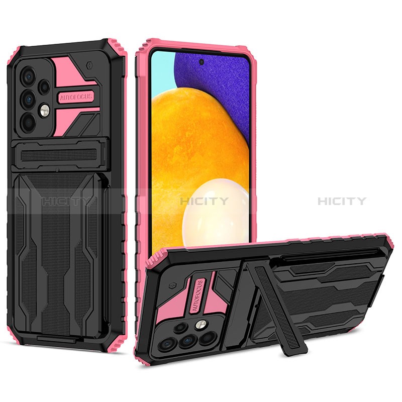 Funda Bumper Silicona y Plastico Mate Carcasa con Soporte YF1 para Samsung Galaxy A52s 5G Rosa