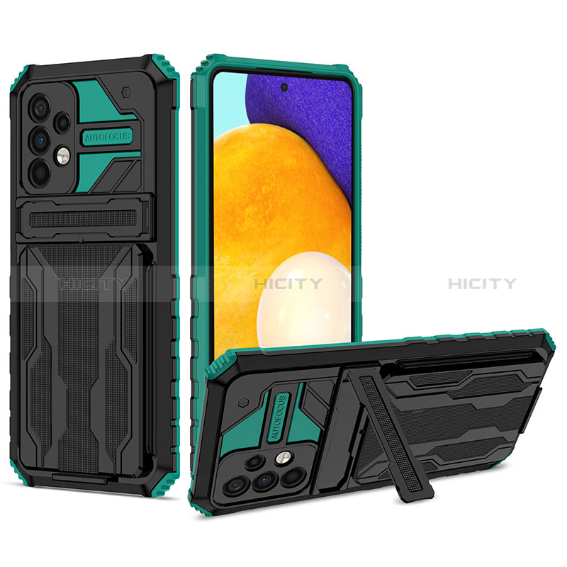 Funda Bumper Silicona y Plastico Mate Carcasa con Soporte YF1 para Samsung Galaxy A52s 5G Verde