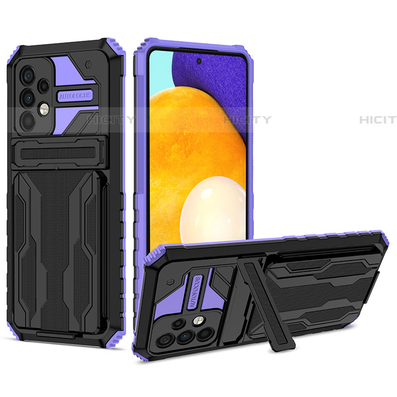 Funda Bumper Silicona y Plastico Mate Carcasa con Soporte YF1 para Samsung Galaxy A72 4G Morado