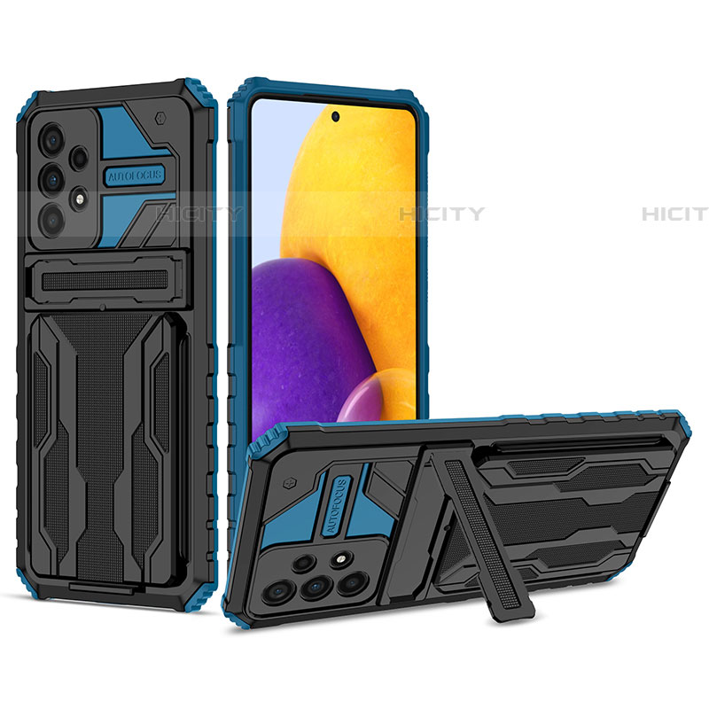 Funda Bumper Silicona y Plastico Mate Carcasa con Soporte YF1 para Samsung Galaxy A73 5G Azul