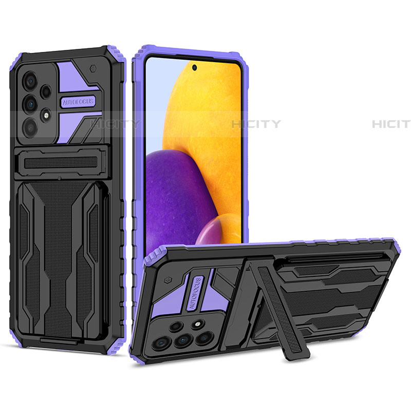 Funda Bumper Silicona y Plastico Mate Carcasa con Soporte YF1 para Samsung Galaxy A73 5G Morado