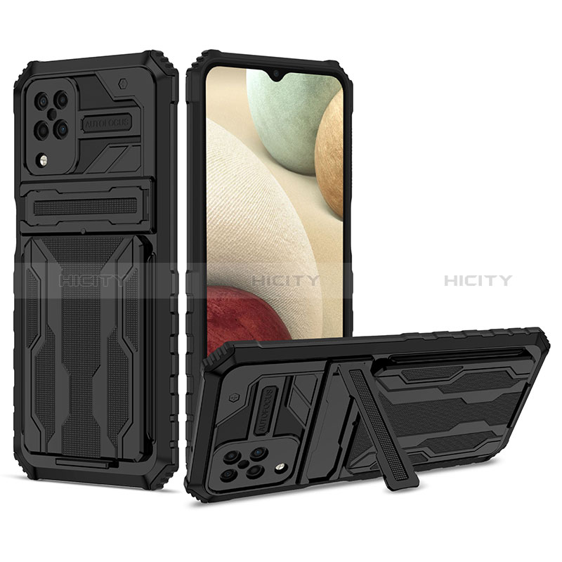 Funda Bumper Silicona y Plastico Mate Carcasa con Soporte YF1 para Samsung Galaxy F12 Negro